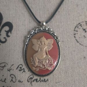Fairy Flower butterfly pink & yellow cameo Pendant hand crafted Necklace #4